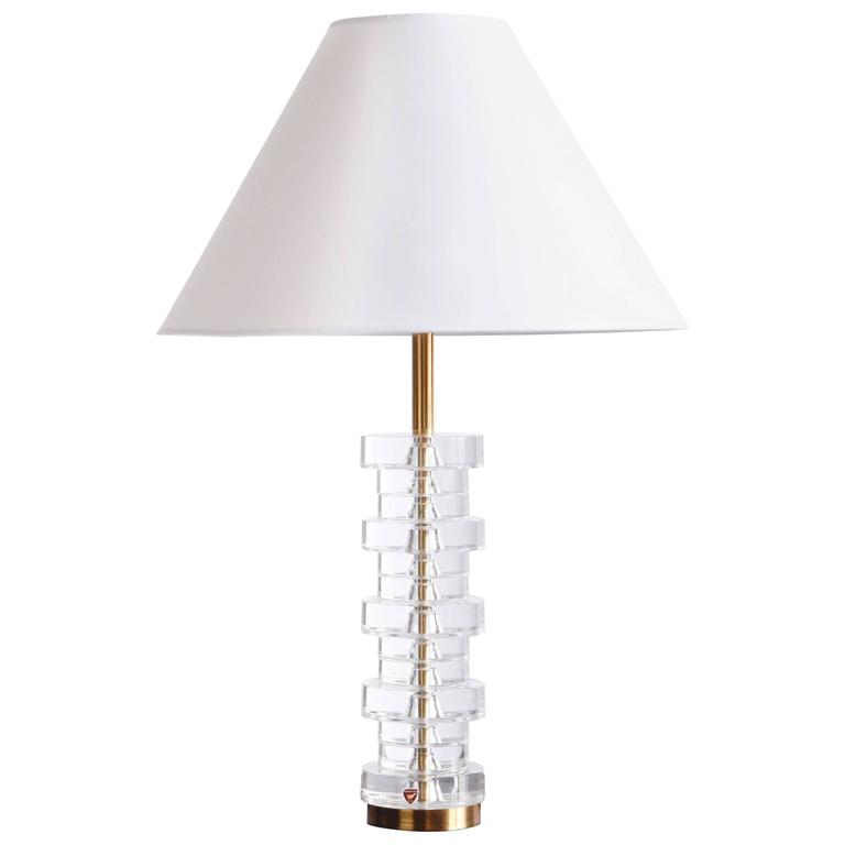 Crystal and Brass Orrefors Table Lamp For Sale at