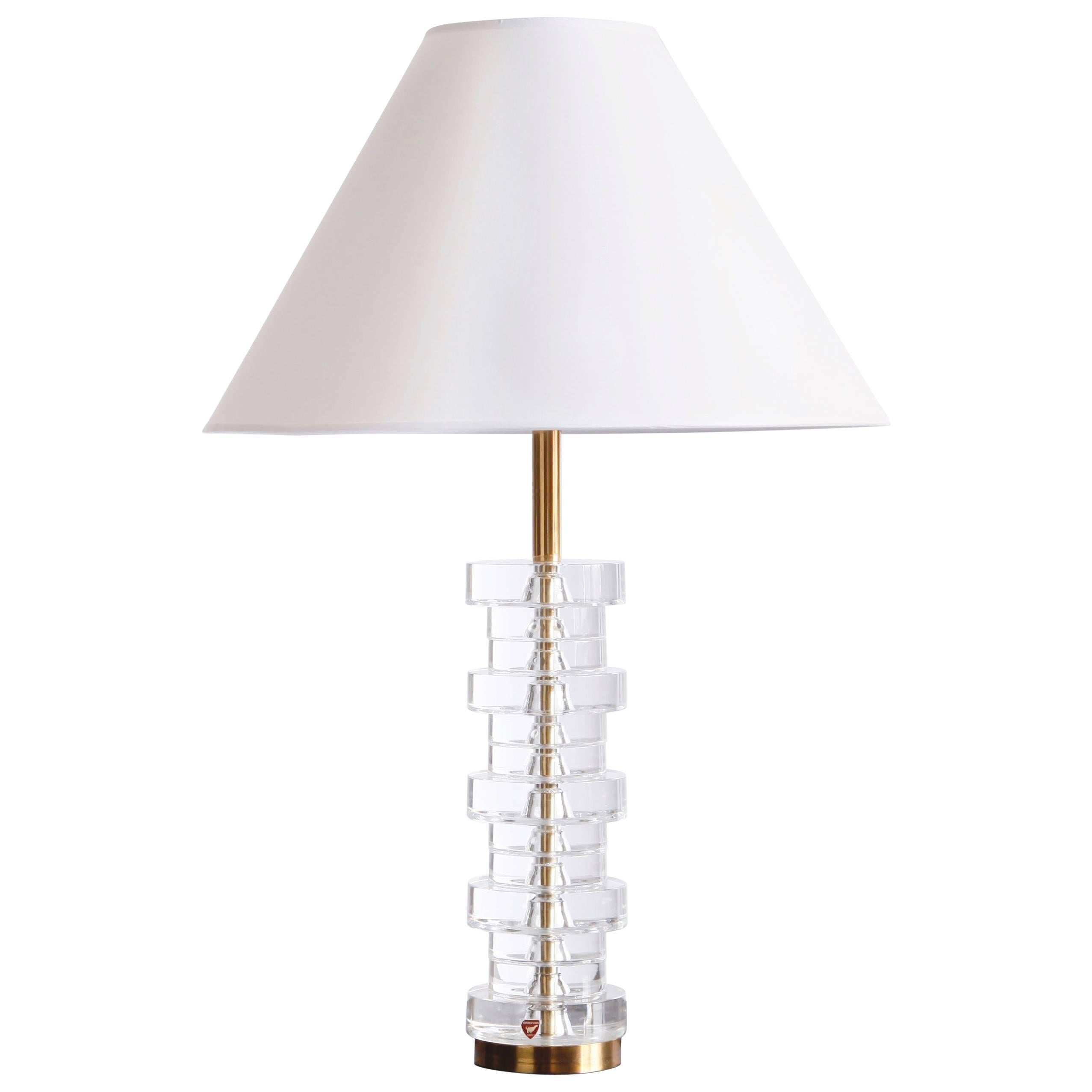 Large Crystal and Brass Orrefors Table Lamp
