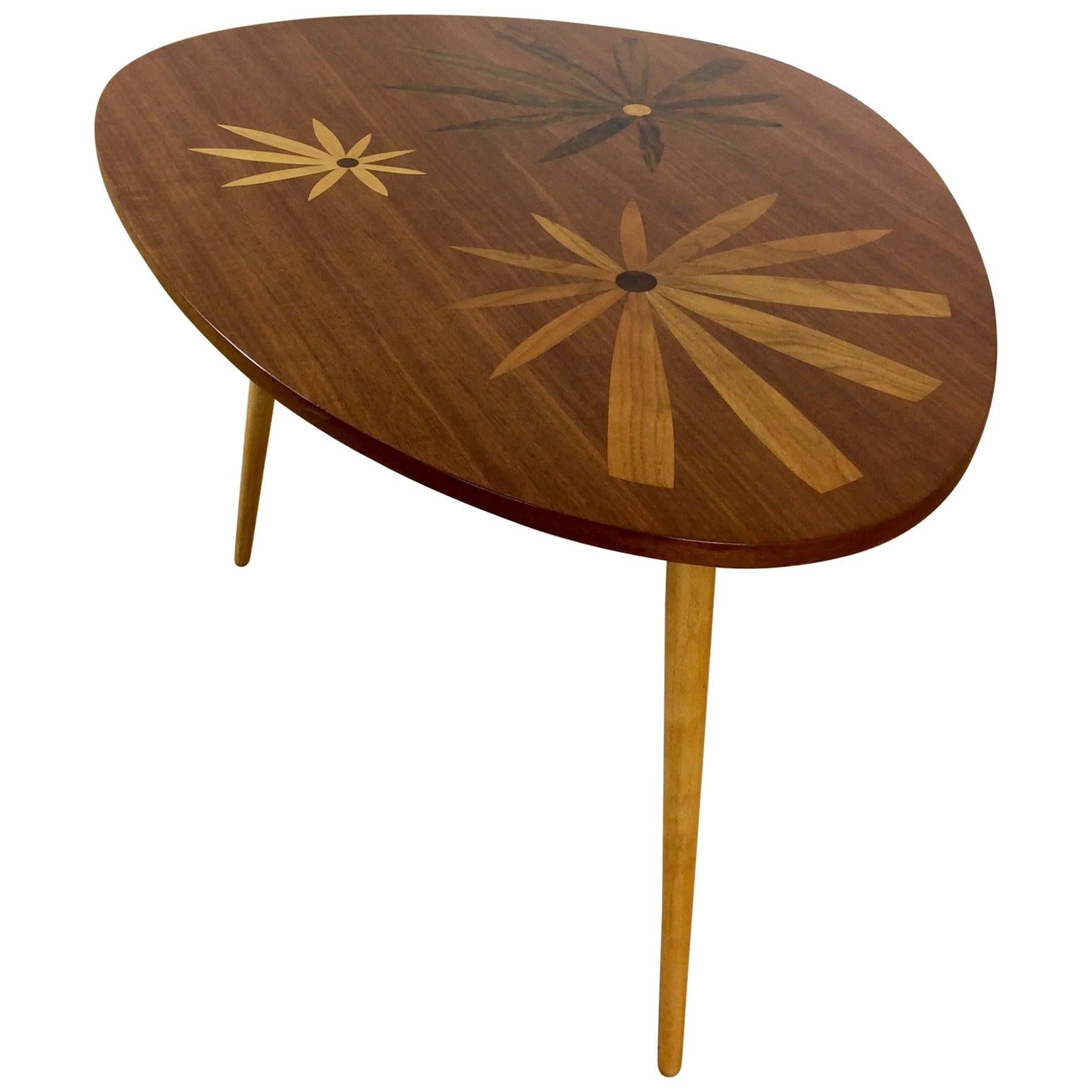 Mid-Century Table with Marquetry Floral Design