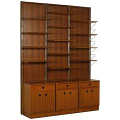 Bookcase Teak Veneer Brass Vintage Manufactured in Italy, 1960s