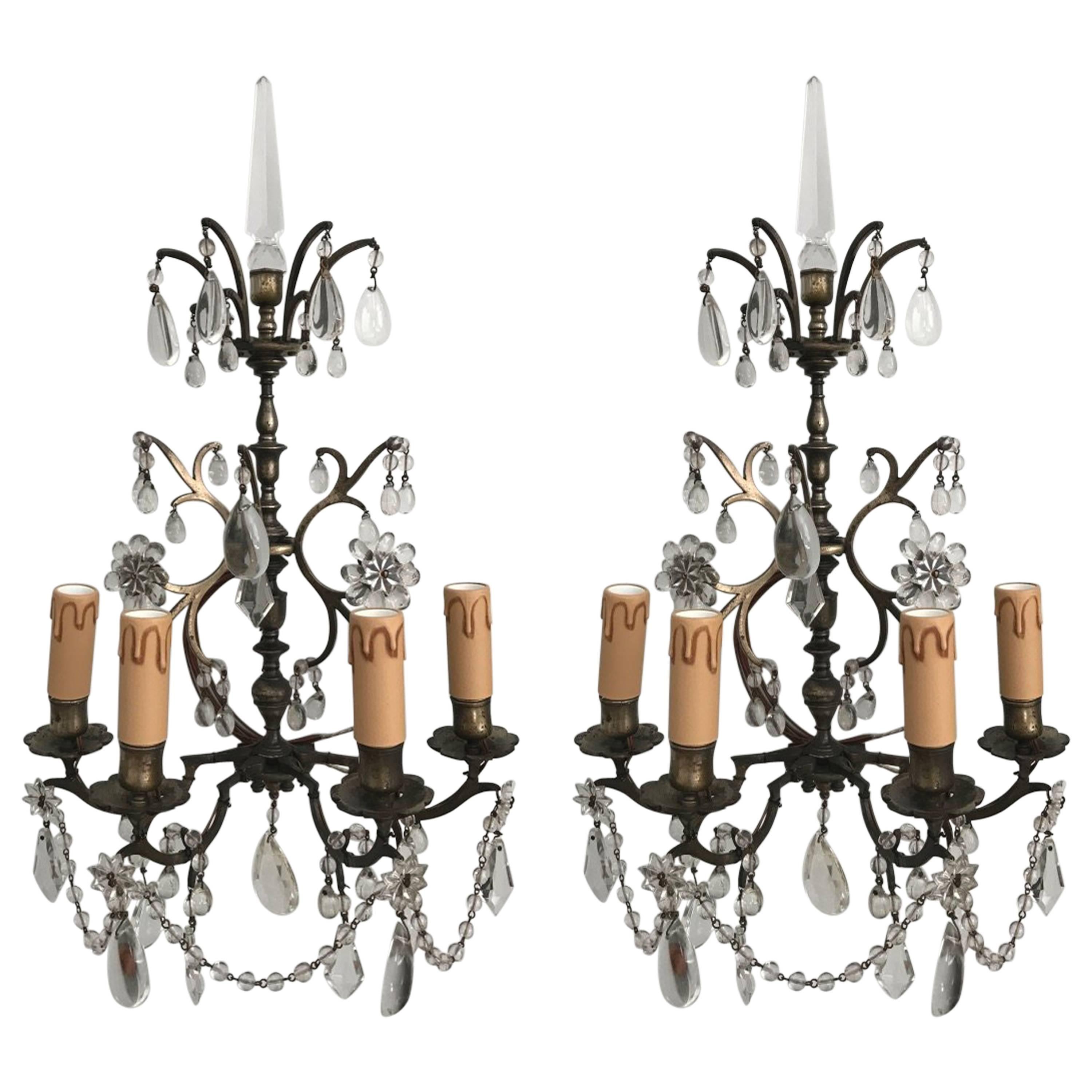 Antique Pair of French Silver Bronze Wall Lights, circa 1800