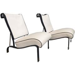 Extraordinary Pair of Leather Armchairs Attributed to Jacques Adnet