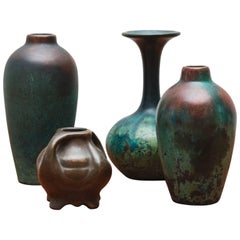 Charles Walter Clewell Copper-Clad Ceramic Vases, 1920s