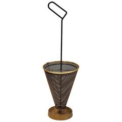 Mid-Century Umbrella Stand of Perforated Metal and Brass 4