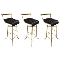 Set of Three Italian Mid-Century Brass Adjustable Bar Stools with Swivel Seats 11