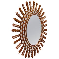 Oval Gold Leaf Italian Sunburst Style Wall Mirror, Mid-20th Century