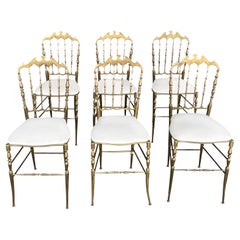 20th Century White Italian Set of Six Modernist Brass Dining Chairs by Chiavari
