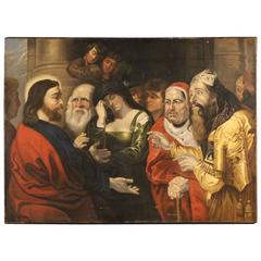 18th Century Italian Religious Painting Jesus and the Adulteress