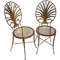 Vintage Pair of Italian Gilt Metal Wheat Sheaf Chairs