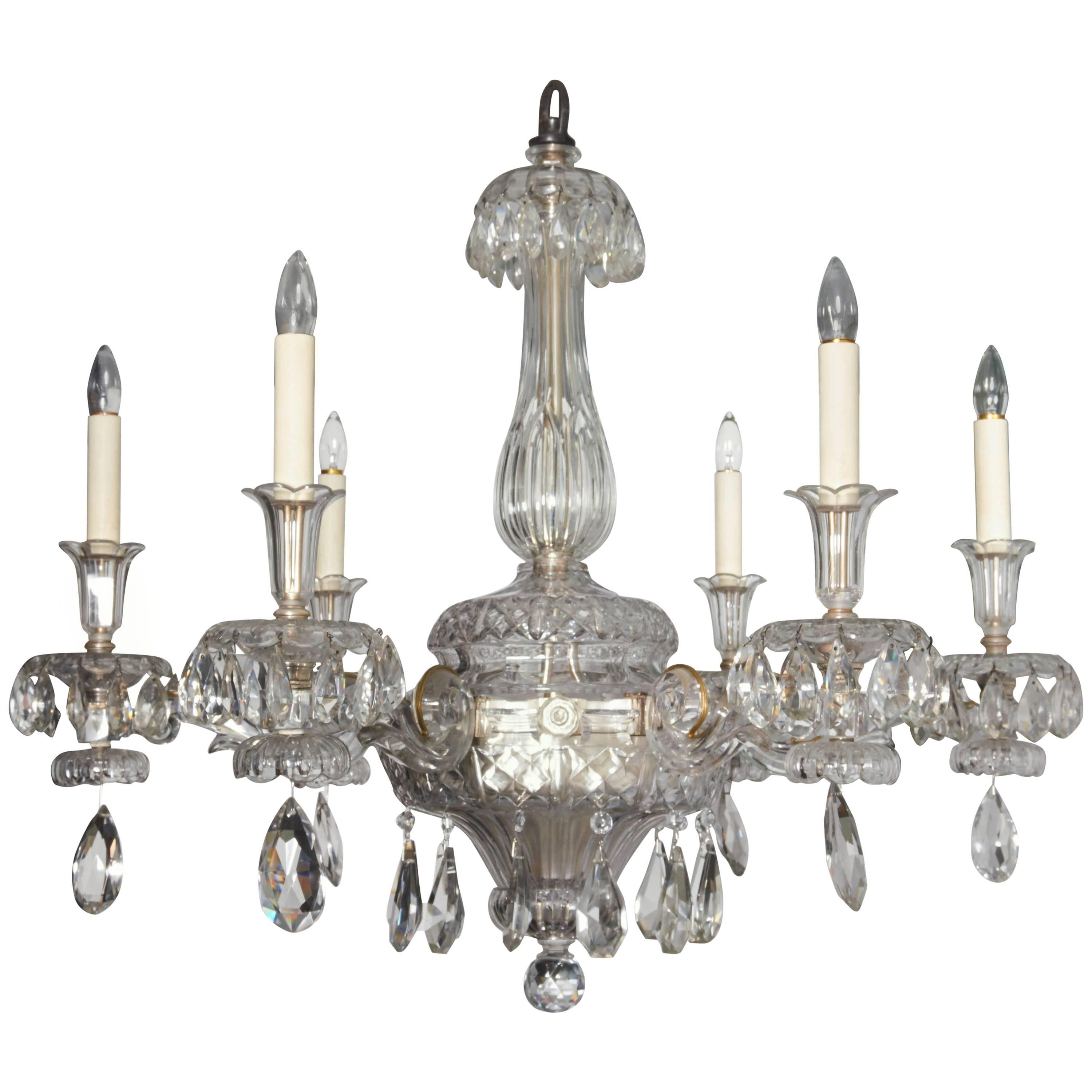 An Exceptional French Art Deco Molded and Cut-Crystal Six-Light Chandelier