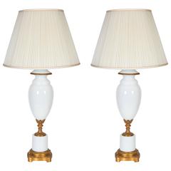 Pair of Gilt Bronze Mounted Opaline Glass Lamps 1