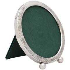 Antique Edwardian Sterling Silver Round Picture Frame on Ball Feet