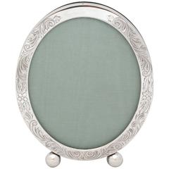 Antique Unger Brothers Edwardian Sterling Silver Etched Oval Picture Frame on Ball Feet