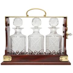 Edwardianischer Messingmontierter Wood Three Bottle Tantalus