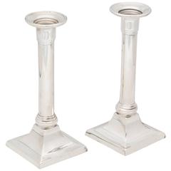 Pair of Art Deco Sterling Silver Neoclassical Style Column-Form Candlesticks