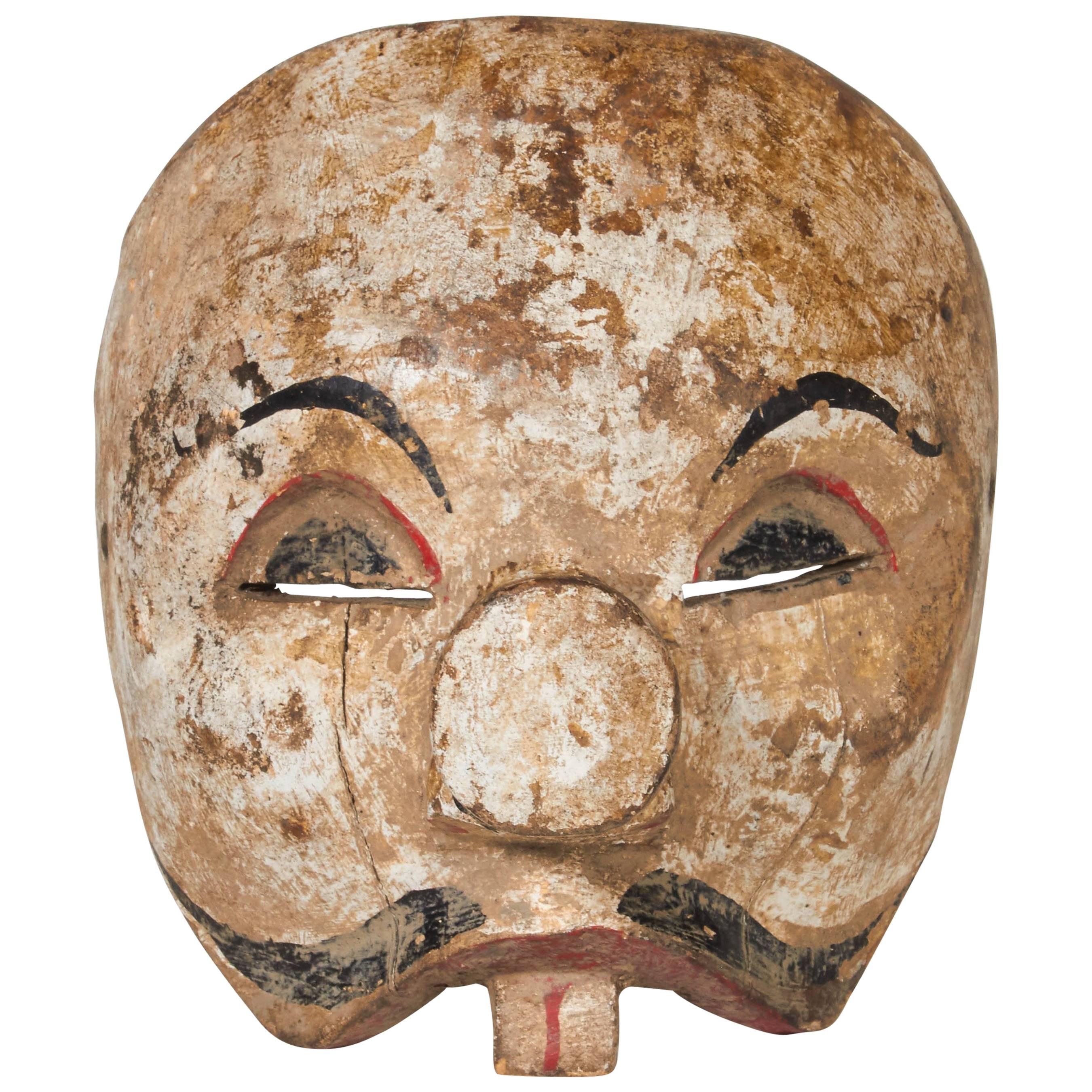 Early 20th Century Balinese Clown Mask with Original Paint For Sale