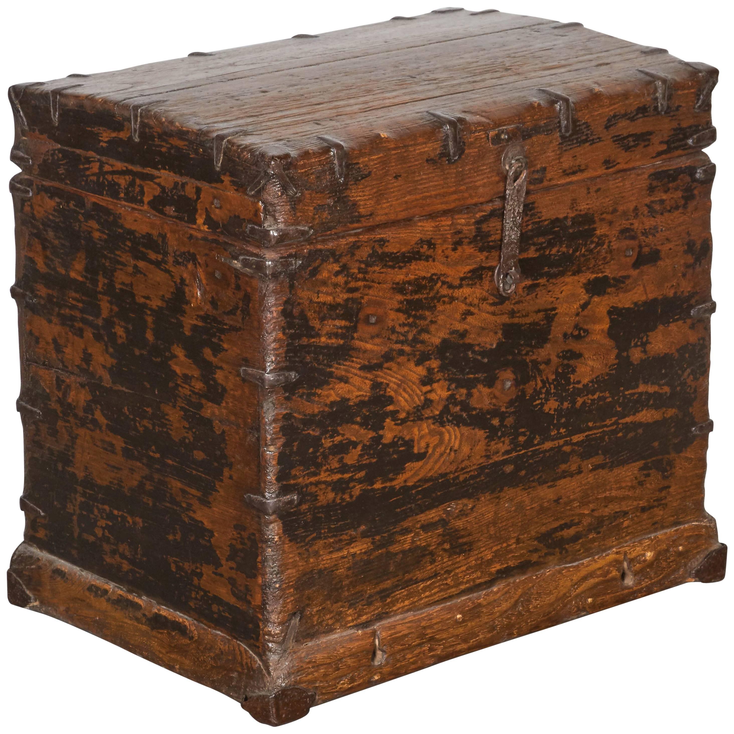 Perfectly Worn Antique Chest with Original Iron Fittings