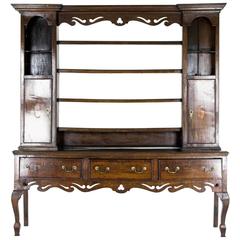 B613 Antique English 18th Century Oak Welsh Dresser with Three-Shelve Plate Rack