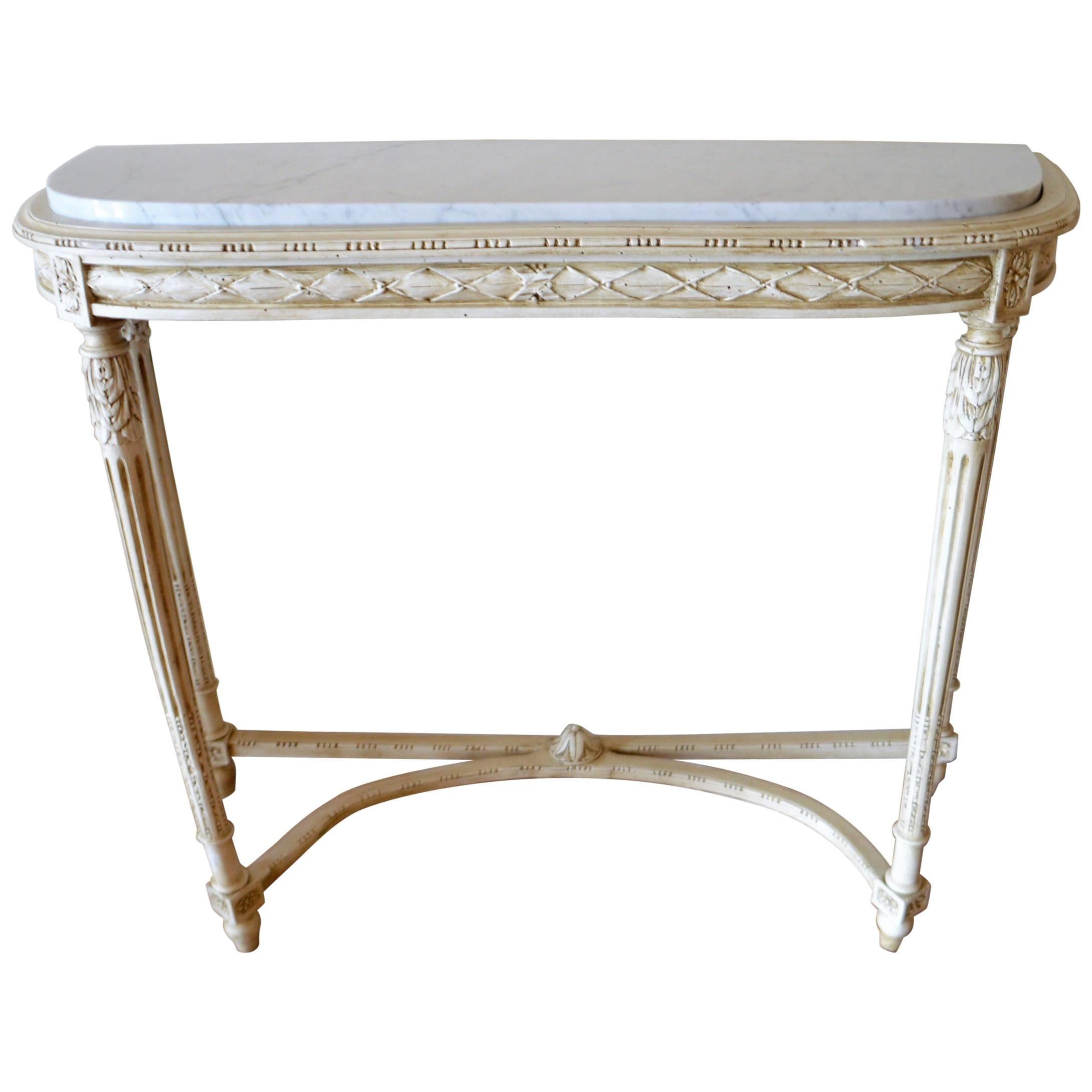 Louis XVI Style Painted Console Table with Carrara Marble Top