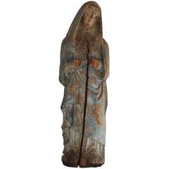 Early 17th Century Primitive Religious Wooden Carving of Virgin Mary