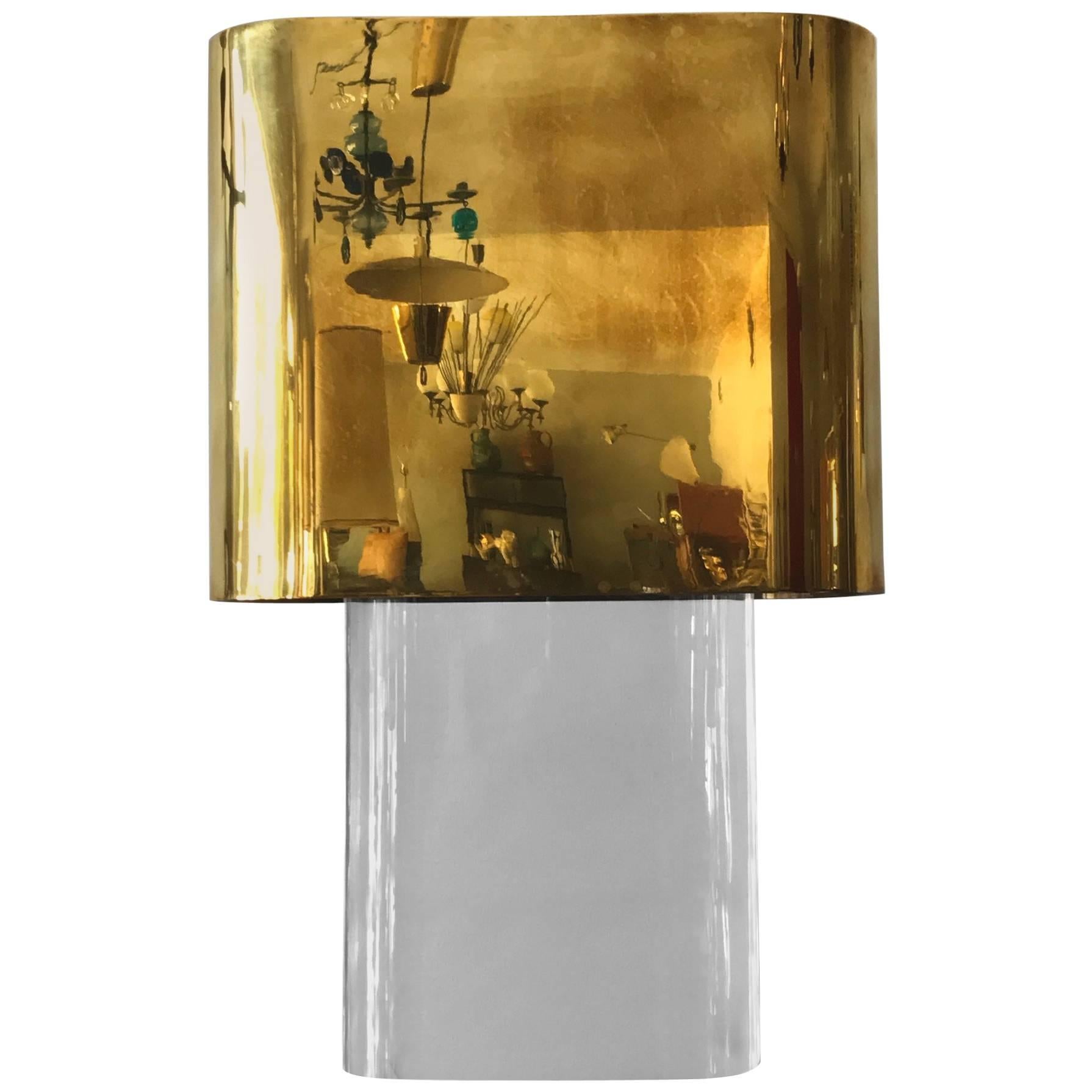 Karl Springer Lucite Table Lamp with Brass Shade