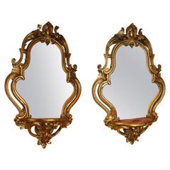 Pair of 19th Century Continental Rococo Gilt Wall Mirror Sconces or Brackets