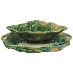 19th Majolica Asparagus Sauce Boat Creil Et Montereau