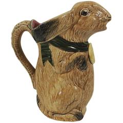 French Majolica Rabbit Pitcher, circa 1900