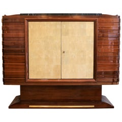 Mahogany Sideboard with Shagreen by Gaston Poisson, France, Art Deco, 1930s