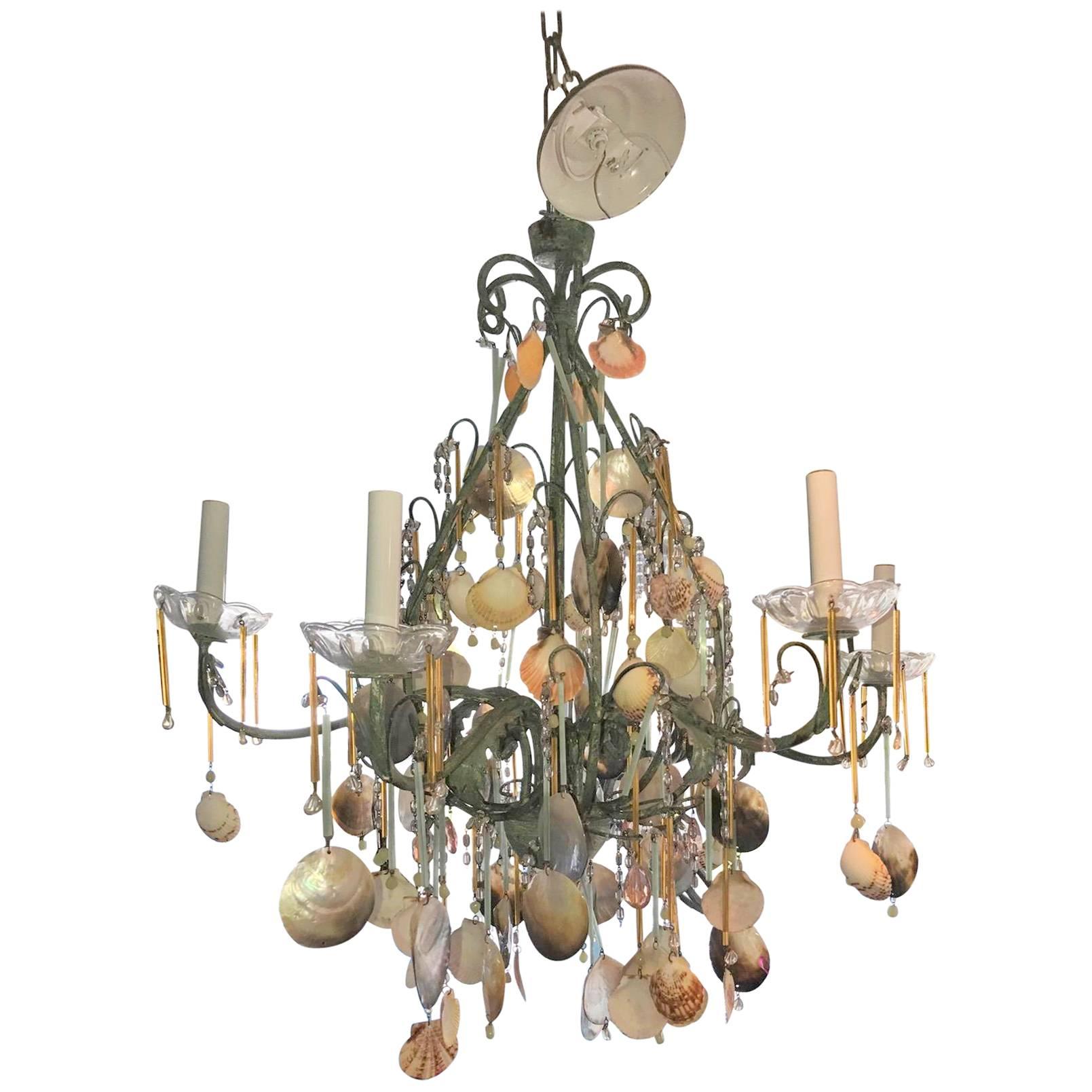  Reduced Sale!  SALE Coastal By The Sea Shell Chandelier Violet Amber Crystals  
