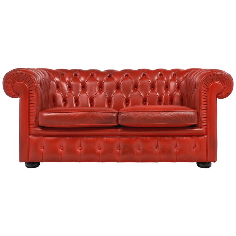 Vintage English Red Leather Chesterfield Couch at 1stDibs