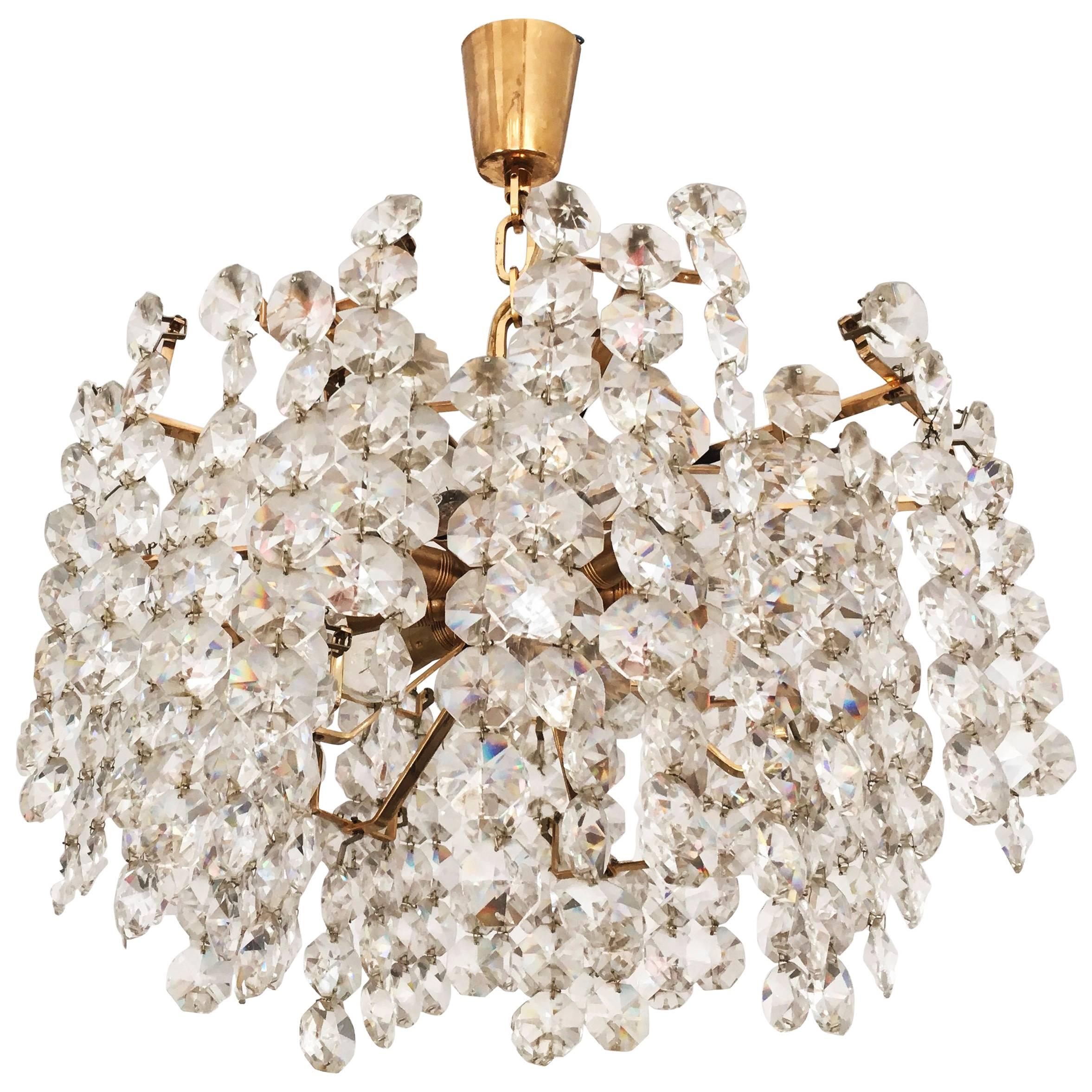 Unique Cut Crystal Chandelier by Bakalowits For Sale