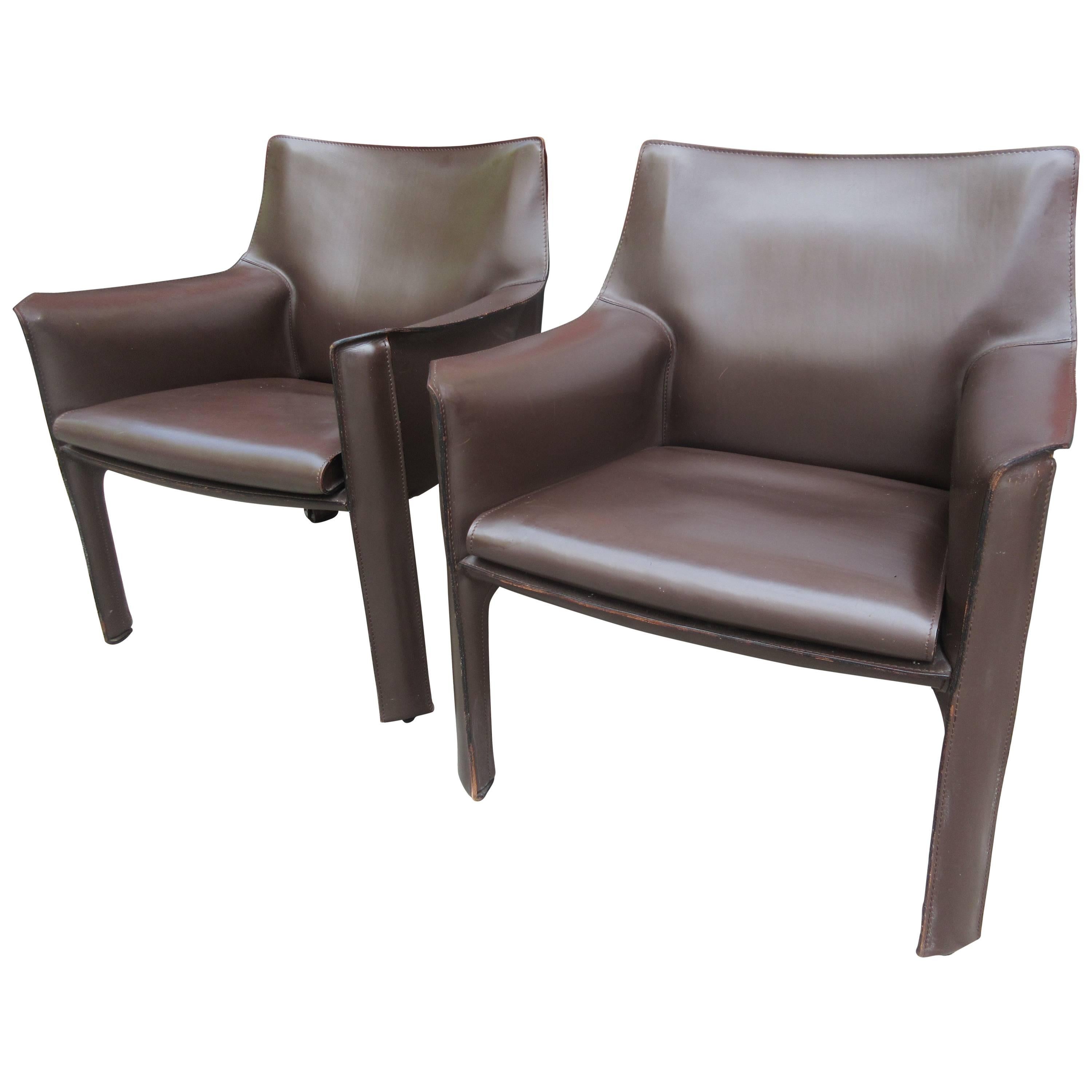 Mario Bellini Cab Lounge Chairs for Cassina in Chocolate Leather