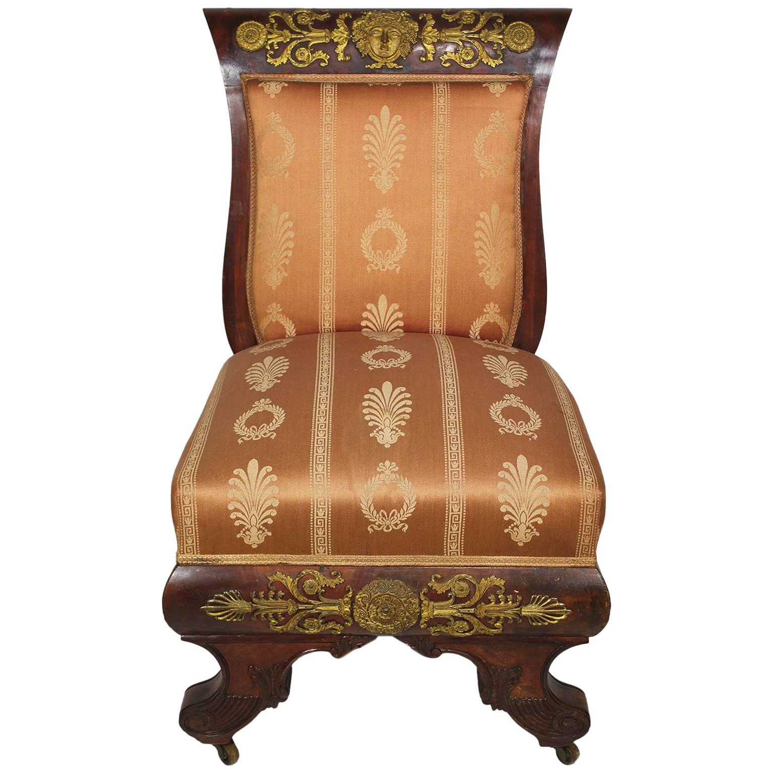 French Napoleon III Empire Mahogany and Ormolu-Mounted Low Chair, after Thomire