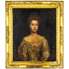 19th Century Portrait of a Woman in a Green Dress, Unsigned, English School