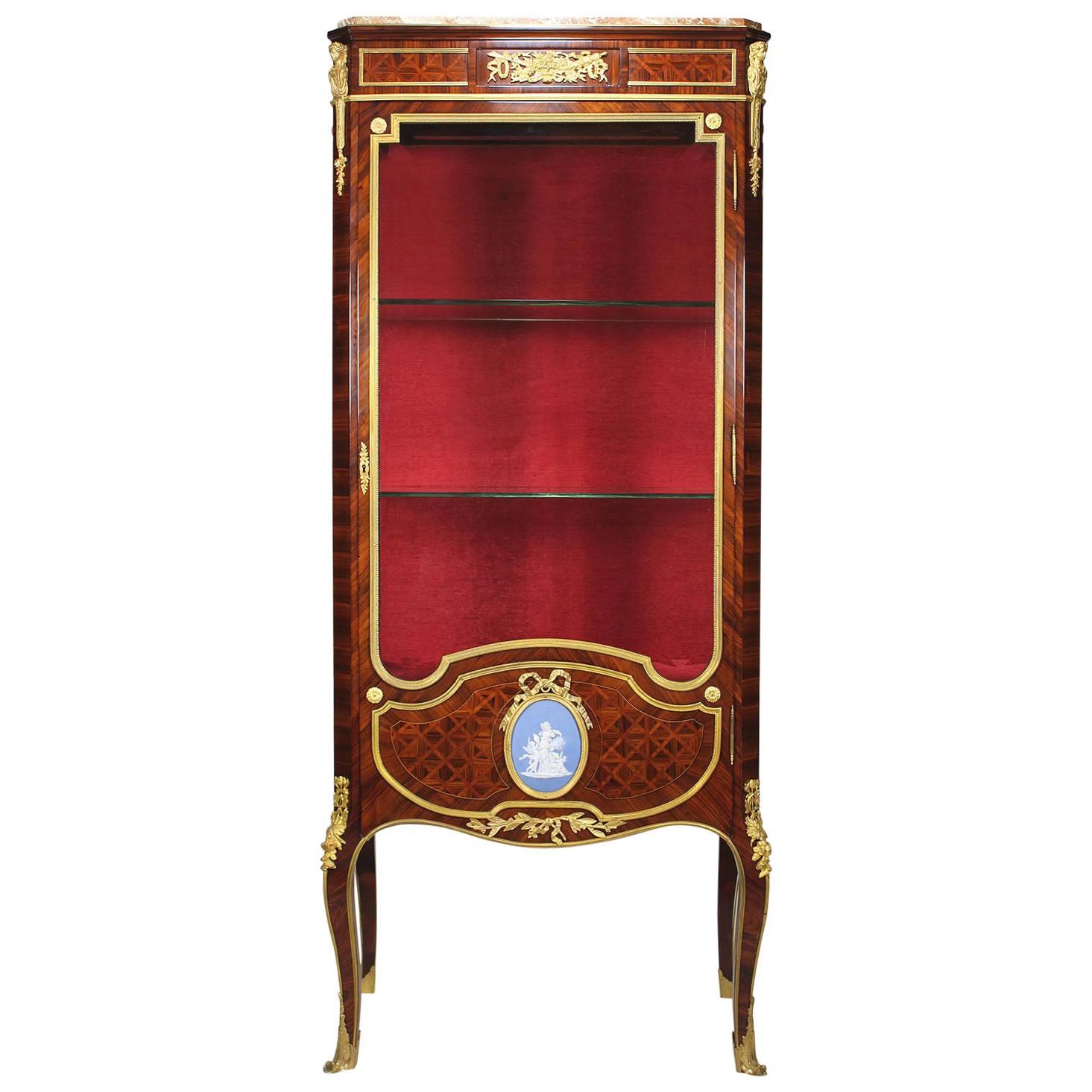 Louis XV Style Ormolu and Jasperware-Mounted Vitrine, François Linke Attributed For Sale