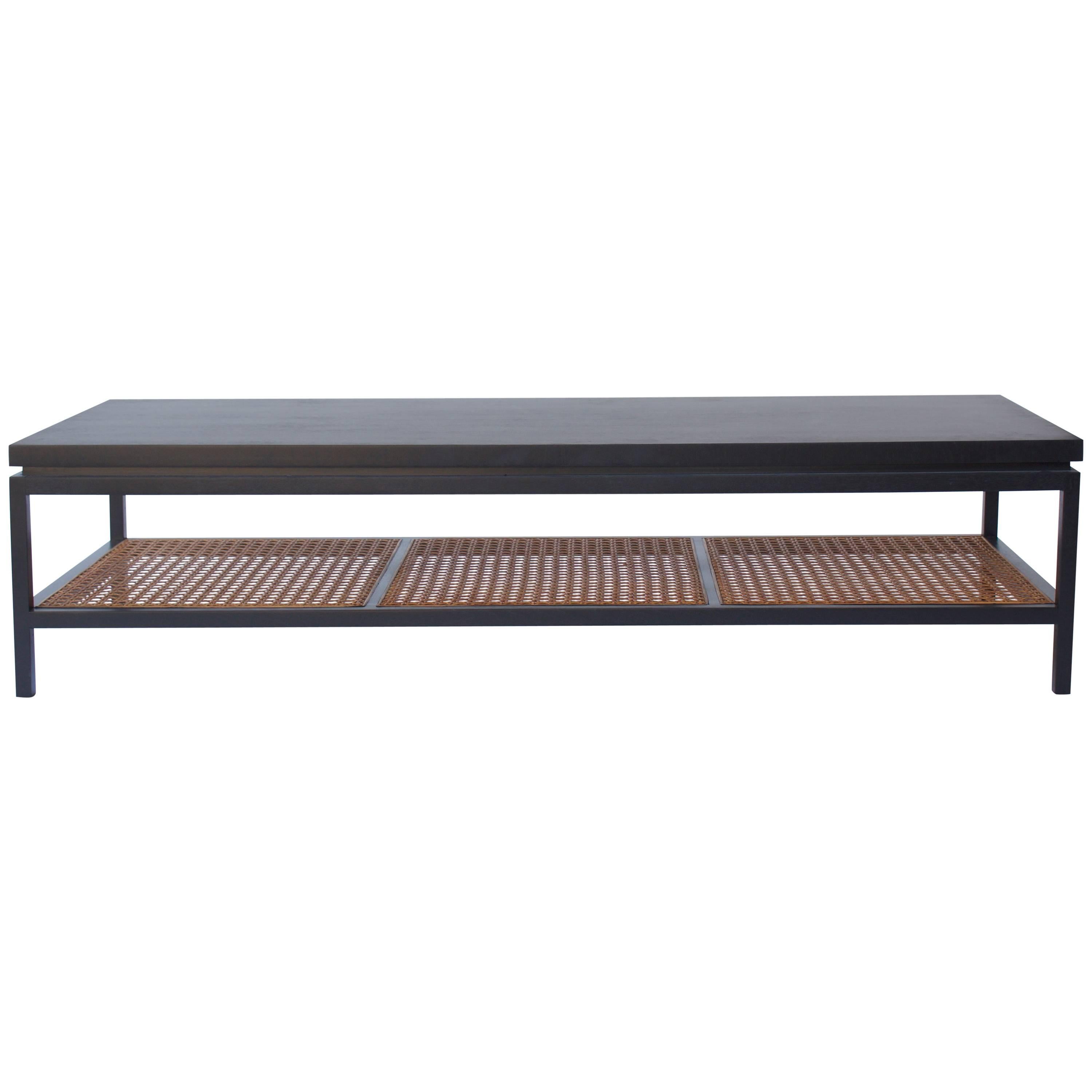 Ebonized Wood and Cane Coffee Table at 1stDibs