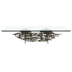 Daniel Gluck Sculptural Brutalist Bronze Coffee Table with Large Glass Top 10