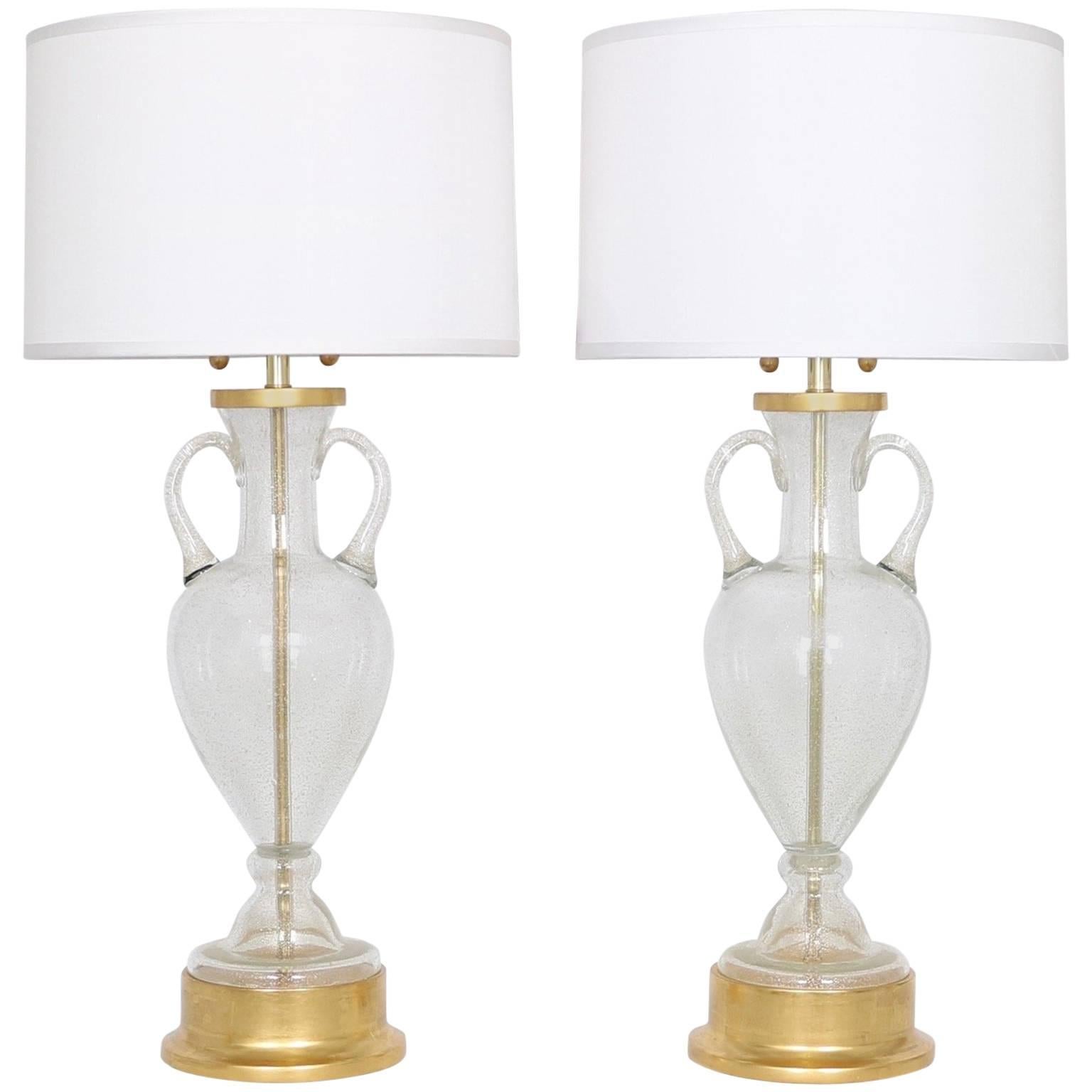 Murano Glass Urn Lamps by Seguso for Marbro, Pair