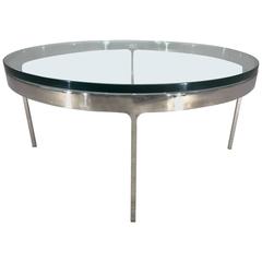Nicos Zographos Solid Chrome Cocktail Table with Glass Top 