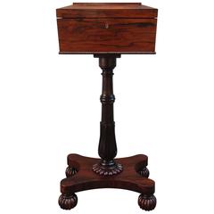 Antique Early 19th Century English Rosewood Regency Teapoy on Tulip Pedestal Base