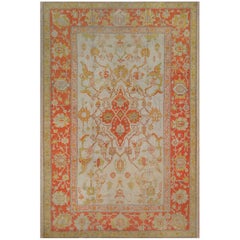 Hand-Woven Antique Late 19th Century Wool Turkish Oushak Rug