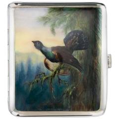 20th Century Austrian Solid Silver and Enamel Grouse Cigarette Case, Vienna