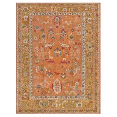 Antique Orange Floral Oushak Rug from Turkey