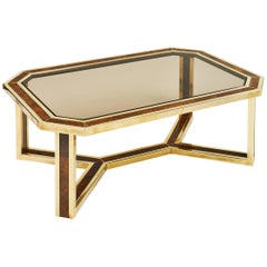 Maison Jansen Mid-Century Modern French Brass and Burled Ash Coffee Table