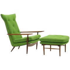 Rare George Nakashima for Widdicomb High Back Lounge Chair and Ottoman