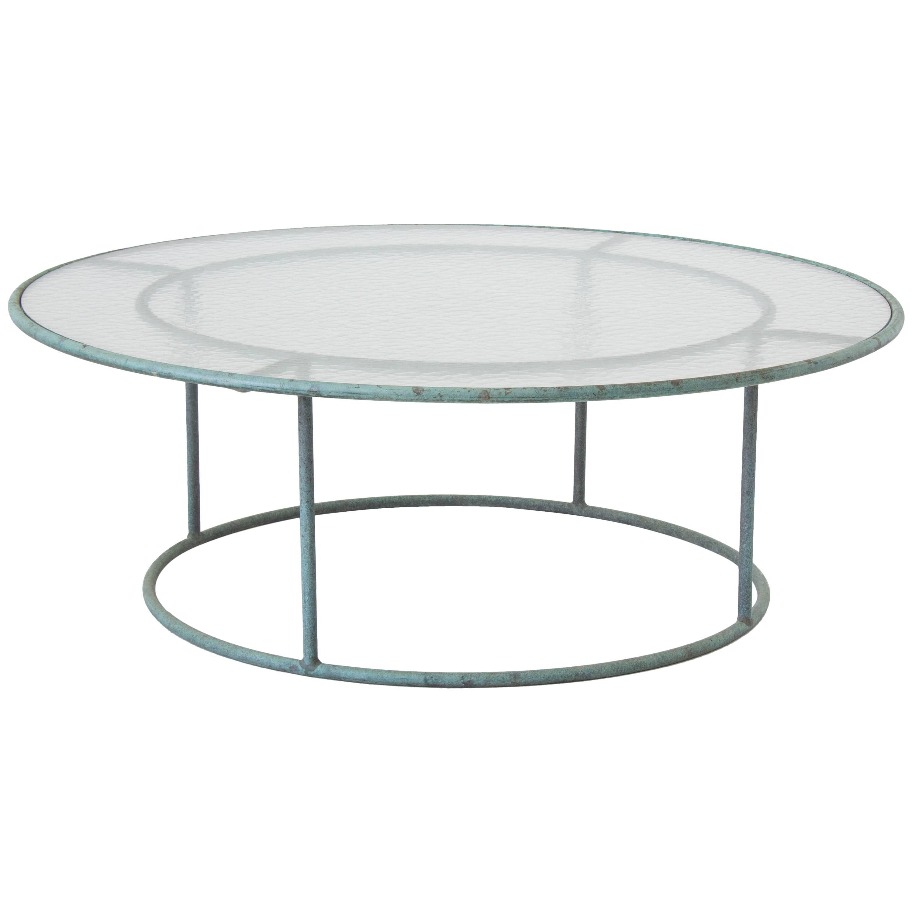 Walter Lamb Round Coffee Table with Hammered Glass Top