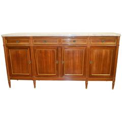 Louis XVI Style Mahogany Four Doors Buffet, Cabinet with Carara Marble Top