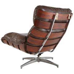 Rosewood and Leather Swivel Armchair by Directional Brazil, circa 1960