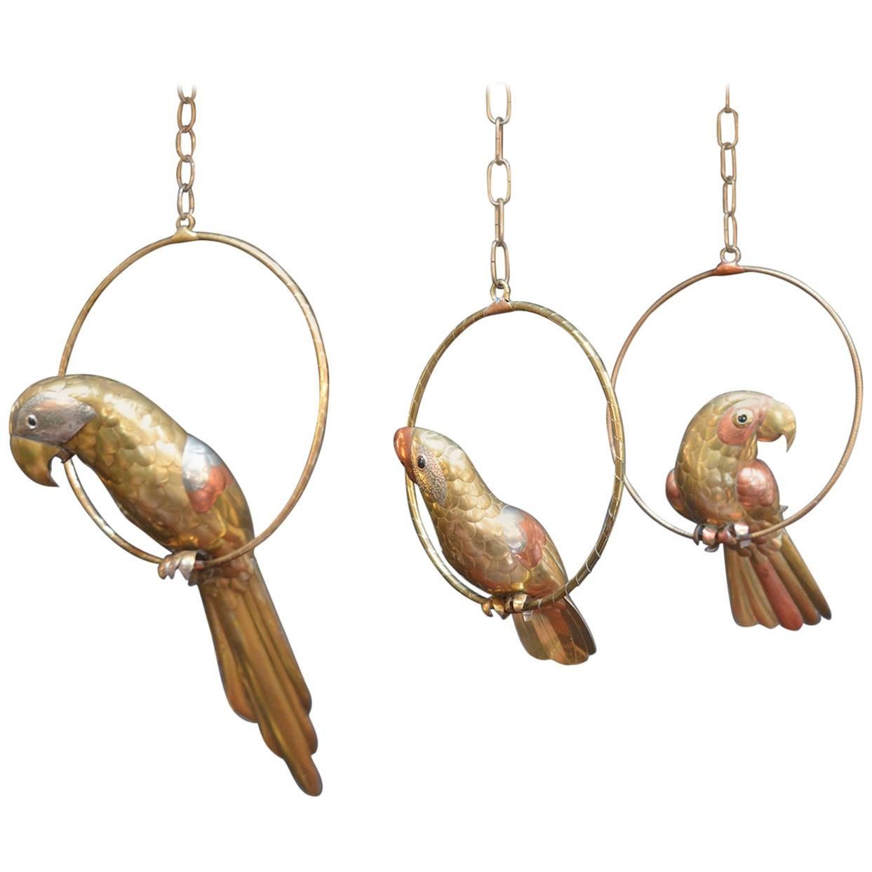 Set of Three Sergio Bustamante Parrot Sculptures